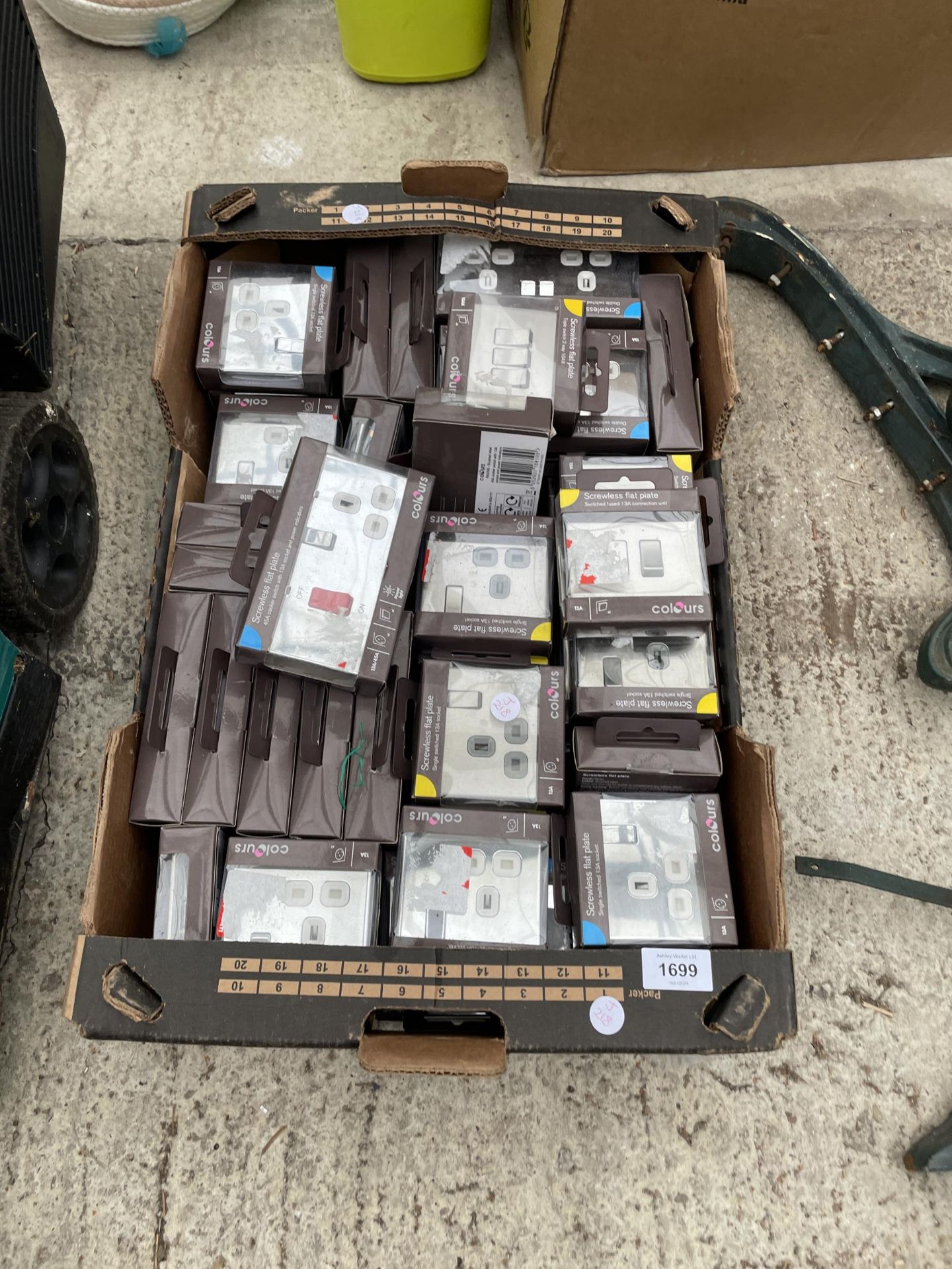 A BOX OF AS NEW, CHROME WALL SOCKETS AND SWITCHES