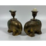 A PAIR OF VINTAGE BRASS ELEPHANT CANDLE HOLDERS, HEIGHT 22 CM