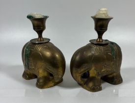 A PAIR OF VINTAGE BRASS ELEPHANT CANDLE HOLDERS, HEIGHT 22 CM