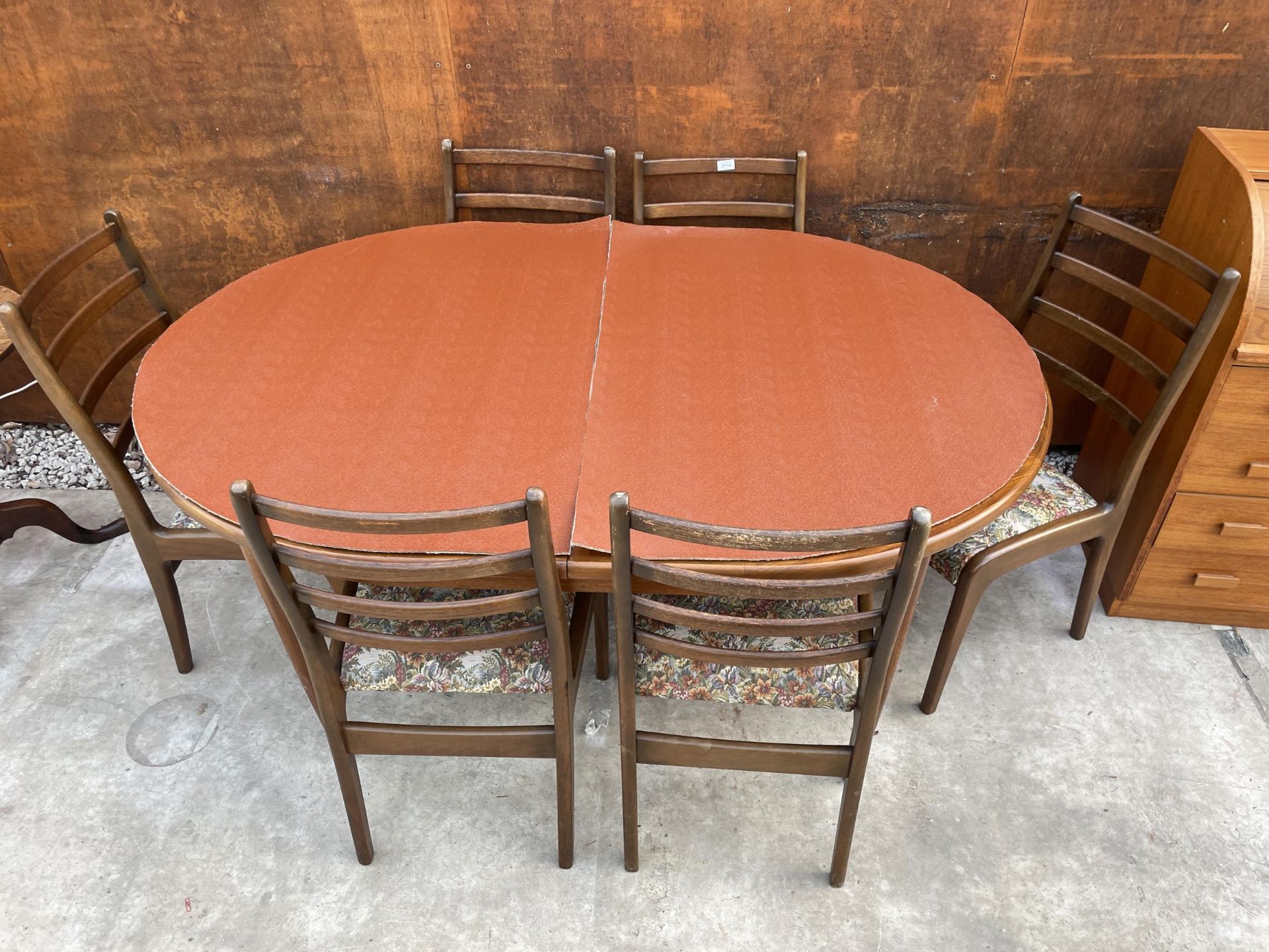 A G-PLAN RETRO TEAK EXTENDING DINING TABLE, 64 X 44" (LEAF 18") AND SIX LADDERBACK DINING CHAIRS - Image 7 of 7
