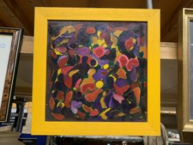 AN ORIGINAL FRAMED OIL ON CANVAS ABSTRACT