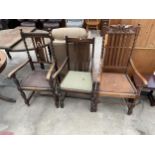 THREE VARIOUS EARLY 20TH CENTURY OAK CARVER CHAIRS