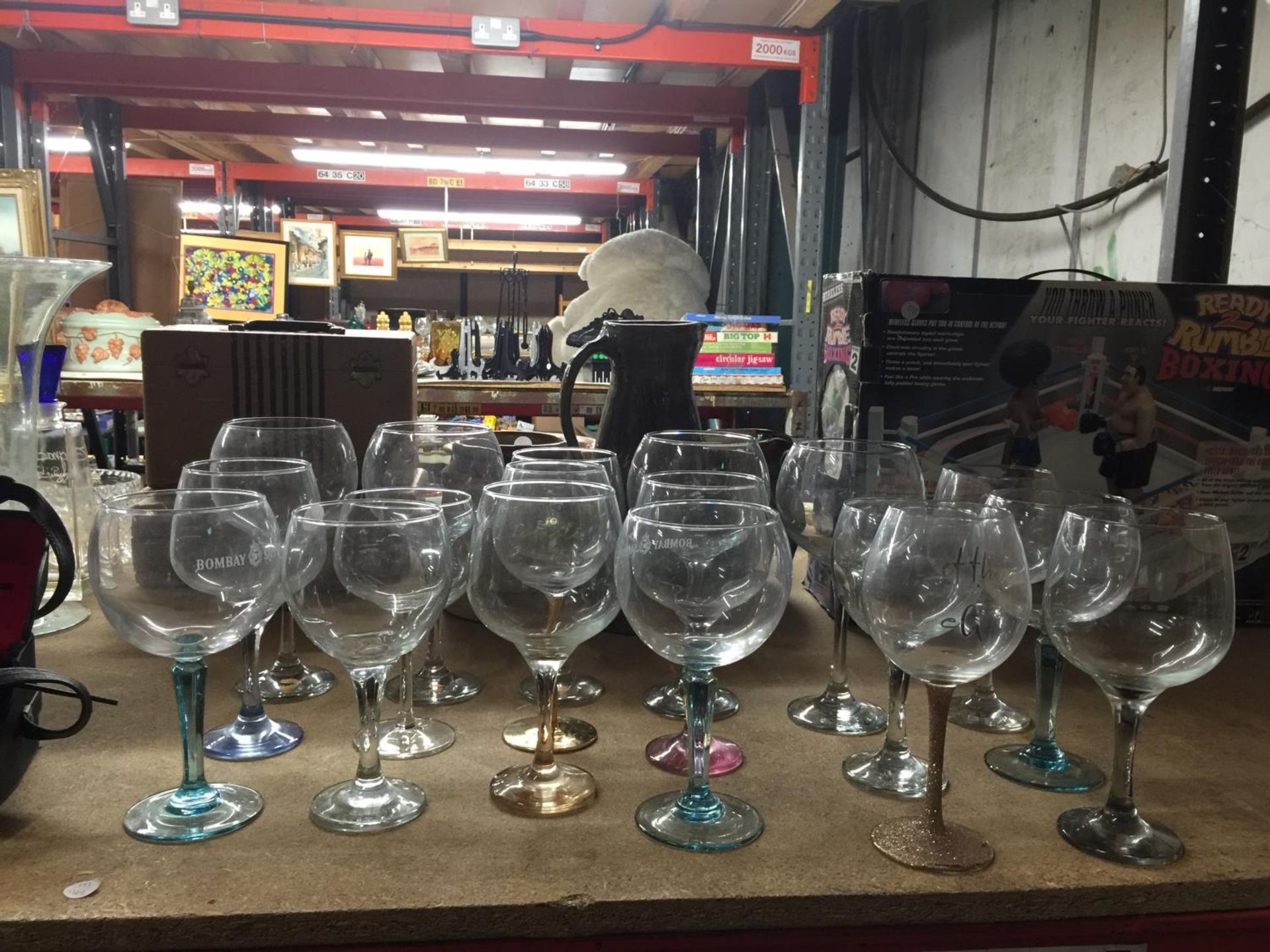 A QUANTITY OF GIN GLASSES WITH COLOURED STEMS AND VARIOUS SLOGANS - LIFES TO SHORT FOR A SINGLE GIN,