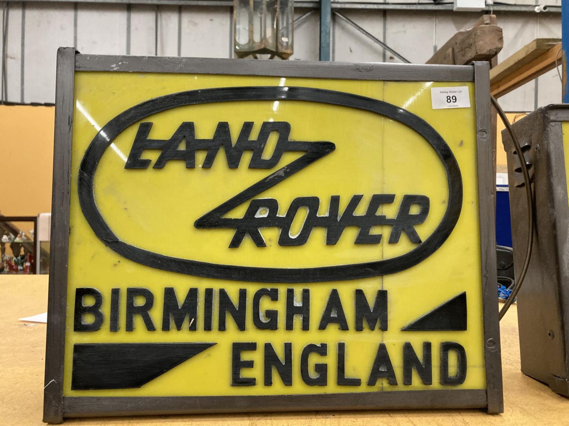 A LAND ROVER BIRMINGHAM ENGLAND ILLUMINATED LIGHT BOX SIGN