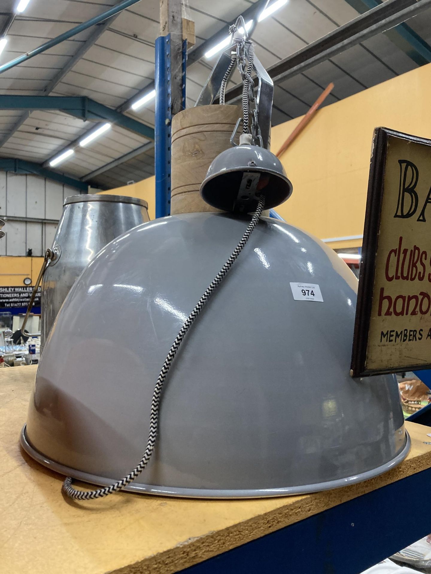 A RETRO STYLE LIBRA INDUSTRIAL GREY ENAMEL LIGHT FITTING