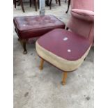 A FOOTSTOOL LABELLED 'THE SHERBORNE TELE-POUFFE' AND STOOL WITH CABRIOLE LEGS