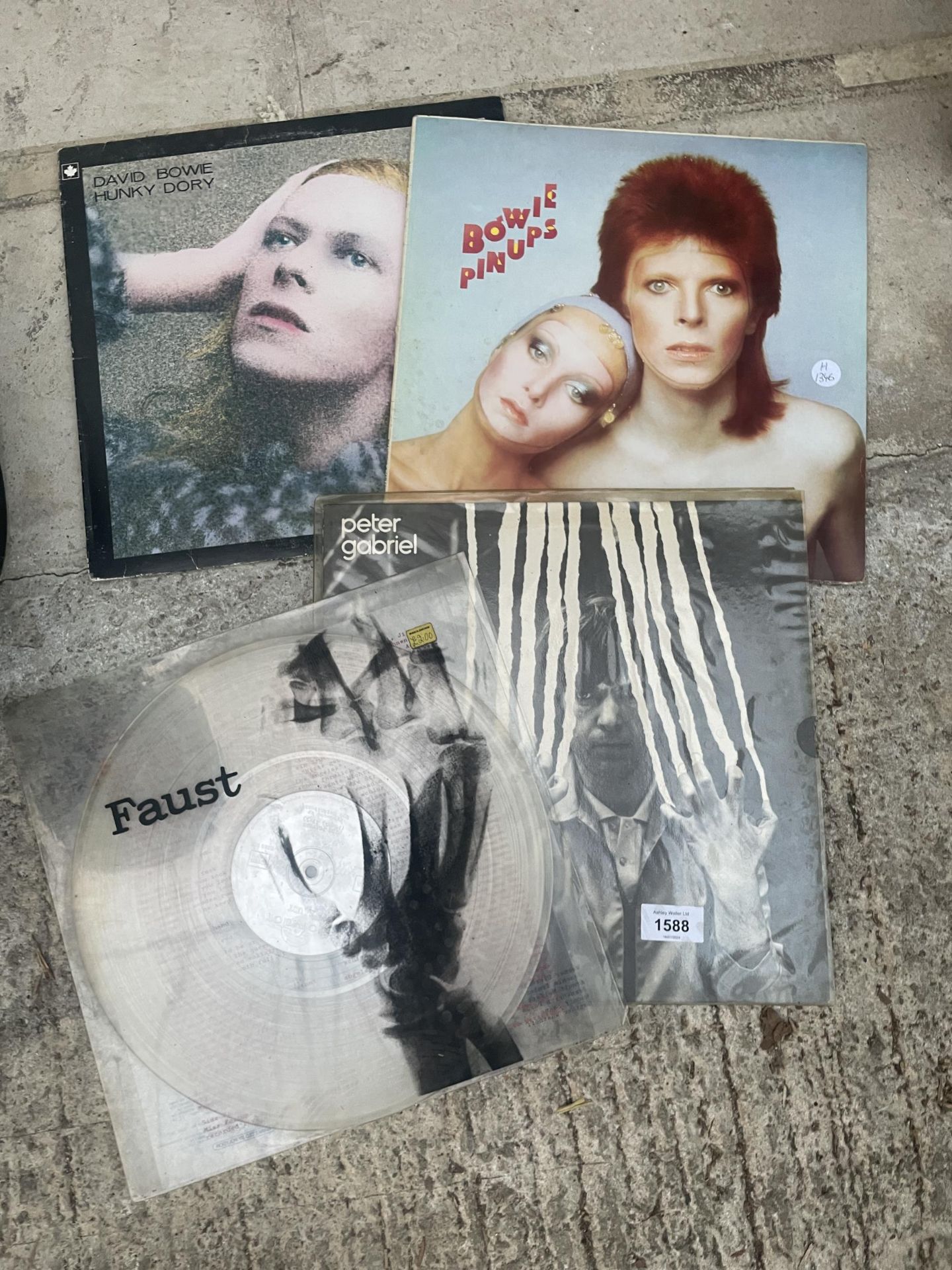 FOUR VARIOUS VINYL RECORDS TO INCLUDE BOWIE AND FAUST ETC