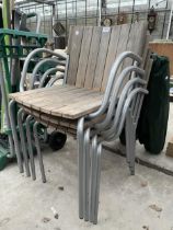 FOUR GARDEN METAL FRAMED STACKING CHAIRS
