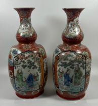A PAIR OF JAPANESE EARLY TO MID 20TH CENTURY DOUBLE GOURD TYPE VASES WITH HAND PAINTED ENAMELLED