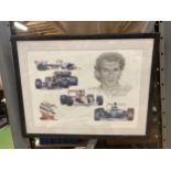 A FRAMED AND SIGNED TRIBUTE TO ARYTON SENNA BY STUART Mc INTYRE