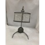 A VERY HEAVY VINTAGE BAUUHAUS STYLER TABLE MAGNIFIER, HEIGHT 40CM