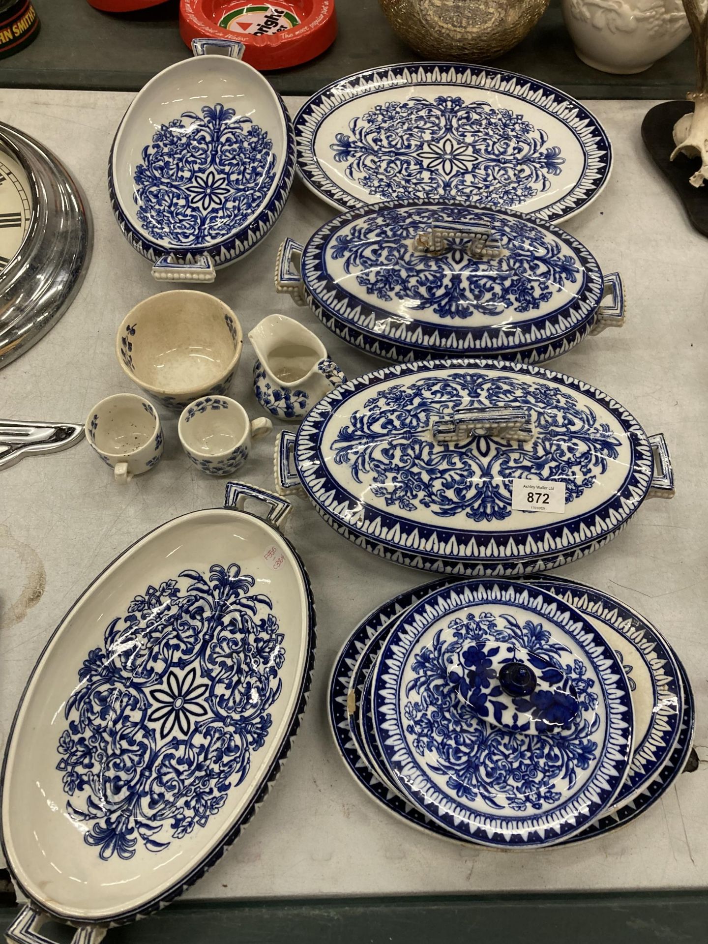 A COLLECTION OF BLUE AND WHITE CERAMICS TO INCLUDE CAULDON TUREENS ETC