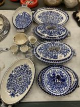 A COLLECTION OF BLUE AND WHITE CERAMICS TO INCLUDE CAULDON TUREENS ETC