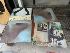 FOUR VARIOUS VINYL RECORDS TO INCLUDE PINK FLOYD AND DAVID BOWIE ETC