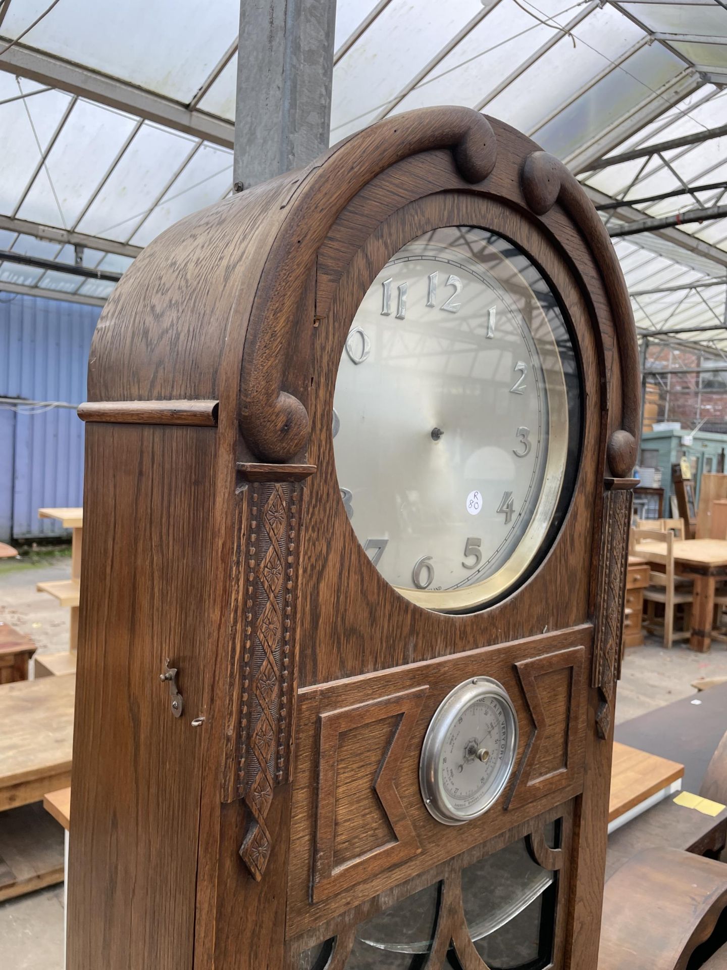 AN OAK ART DECO HALL LONGCASE CLOCK WITH GLASS DOOR - Image 2 of 5