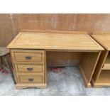 AN OAK AND INLAID CURTIS KNEEHOLE DESK, 47" WIDE