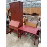 A MODERN PAINTED BUREAU BOOKCASE AND PAINTED TABLE