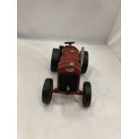 A TIN PLATE AND STEEL RED TRACTOR, HEIGHT 15CM, LENGTH 25CM