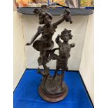 A VINTAGE TALL HEAVY FRENCH SPELTER FIGURE 'BACCHANALE', HEIGHT 41CM