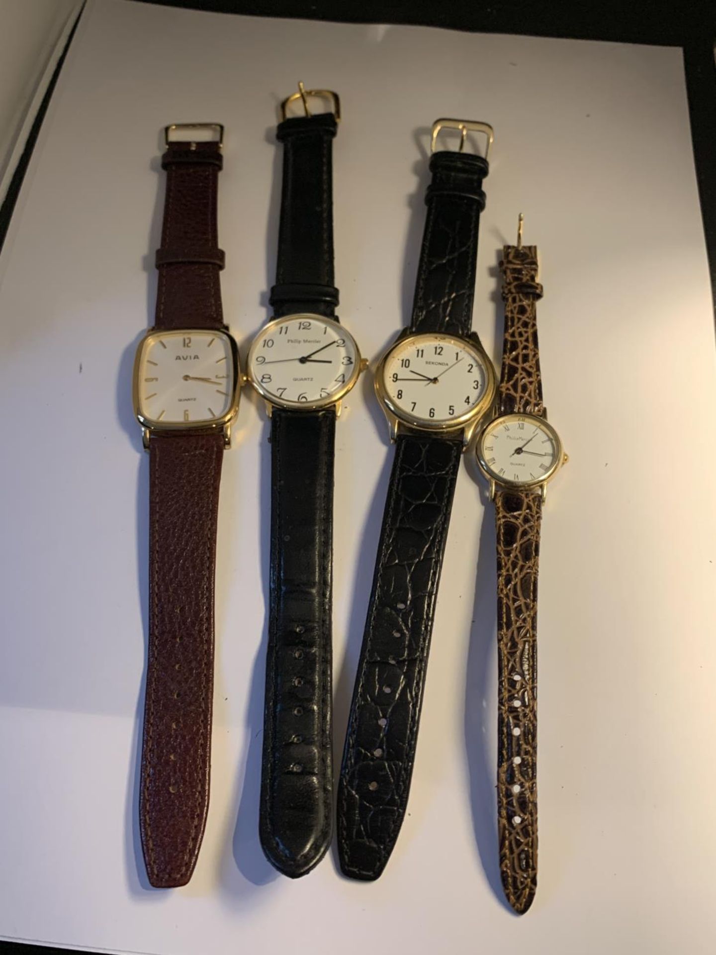 FOUR VARIOUS QUARTZ WATCHES TO INCLUDE A LADIES AND GENTS PHILIP MERCIER WATCH, AN AVIVA AND A - Image 4 of 4