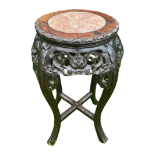 A CHINESE QING 19TH CENTURY CARVED ROSEWOOD JARDINIERE STAND WITH MARBLE TOP