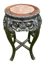 A CHINESE QING 19TH CENTURY CARVED ROSEWOOD JARDINIERE STAND WITH MARBLE TOP