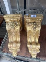 A PAIR OF GILT PAINTED WOODEN WALL SCONCES