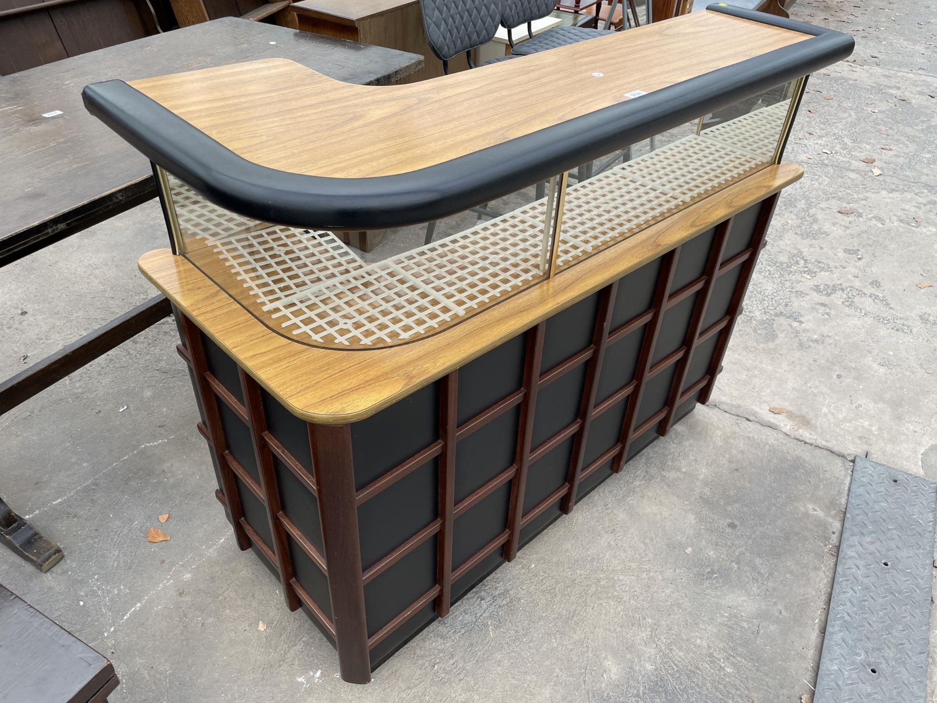 A BARGET BUILT L-SHAPED COCKTAIL BAR, 52" WIDE