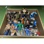 A LARGE QUANTITYM OF FIGURES TO INCLUDE WRESTLING, POWER RANGERS, A TEAM, ETC.,