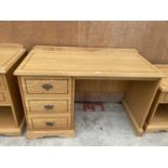 AN OAK AND INLAID CURTIS KNEEHOLE DESK, 47" WIDE