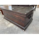 A VICTORIAN PINE BLANKET CHEST, 35 X 19", KEY IN OFFICE