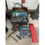 A LARGE ASSORTMENT OF TOOLS TO INCLUDE SOCKET SET, HAMMERS AND TROWELS ETC