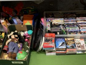 A VERY LARGE QUANTITY OF DVID'S, SOFT TOYS, GAMES, ETC., ALL PROCEEDS TO GO TO CHARITY