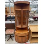 A NATHAN RETRO TEAK CORNER UNIT WITH GLAZED UPPER PORTION