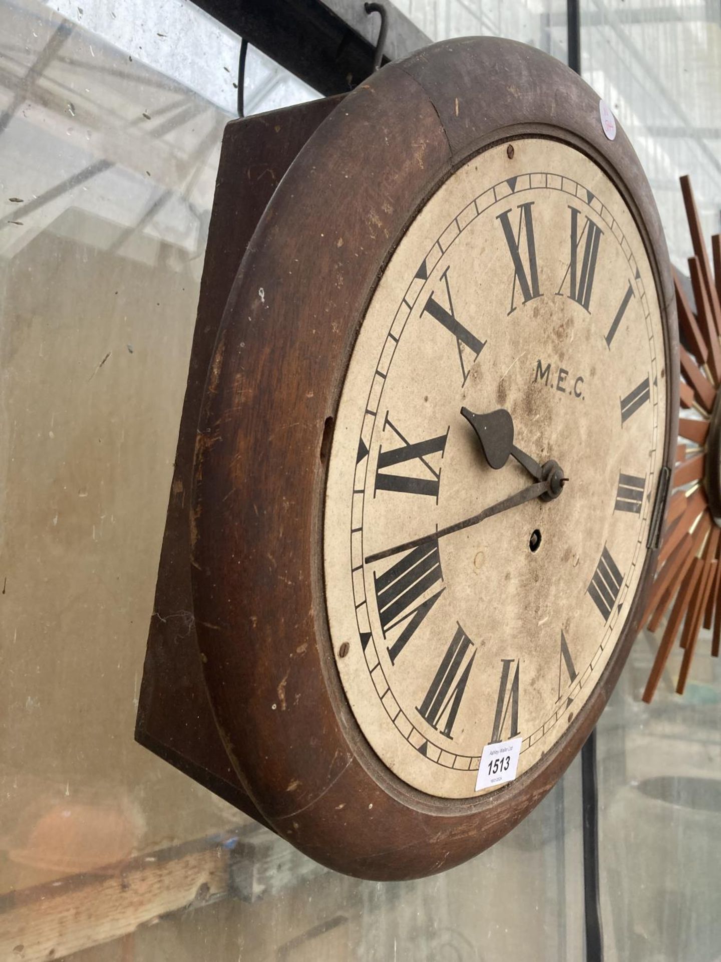 A VINTAGE OAK CASED M.E.C WALL CLOCK (A/F NO GLASS FRONT) - Image 2 of 2