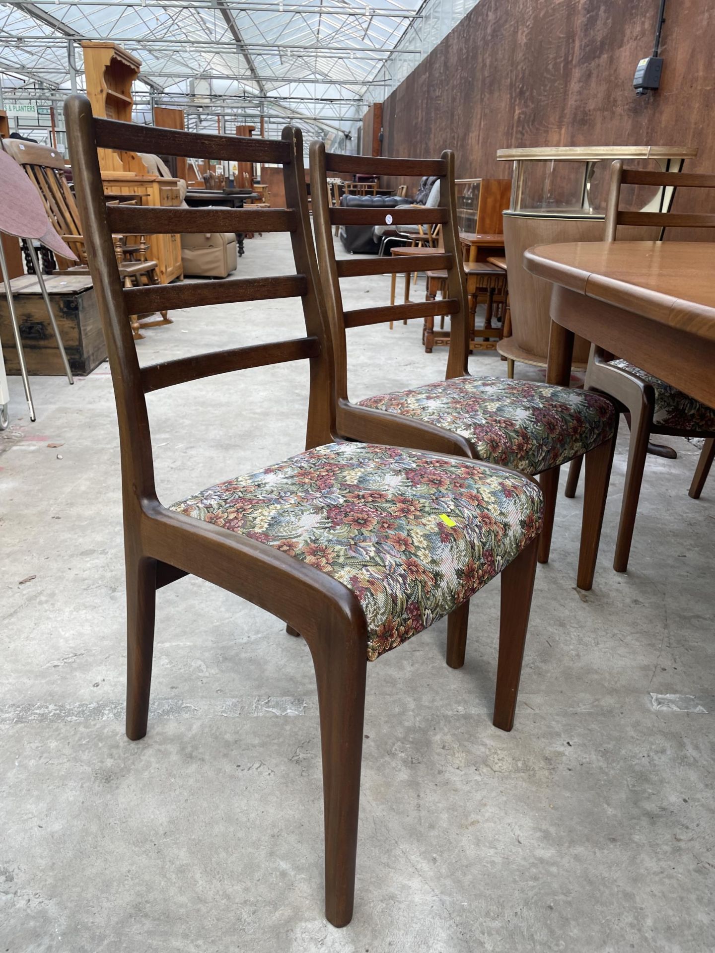 A G-PLAN RETRO TEAK EXTENDING DINING TABLE, 64 X 44" (LEAF 18") AND SIX LADDERBACK DINING CHAIRS - Image 4 of 7