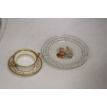 AN ANTIQUE ROYAL DOULTON GILT BOUILLION CUP AND SAUCER, PATTERN NO. HN4522 TOGETHER WITH AN EDWARD