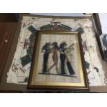 TWO ITEMS OF EGYPTIAN SYTLE PAPYRUS ART ONE FRAMED
