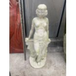 A RECONSTITUTED STONE GARDEN FIGURE OF A FEMALE (H:75CM)