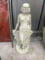 A RECONSTITUTED STONE GARDEN FIGURE OF A FEMALE (H:75CM)