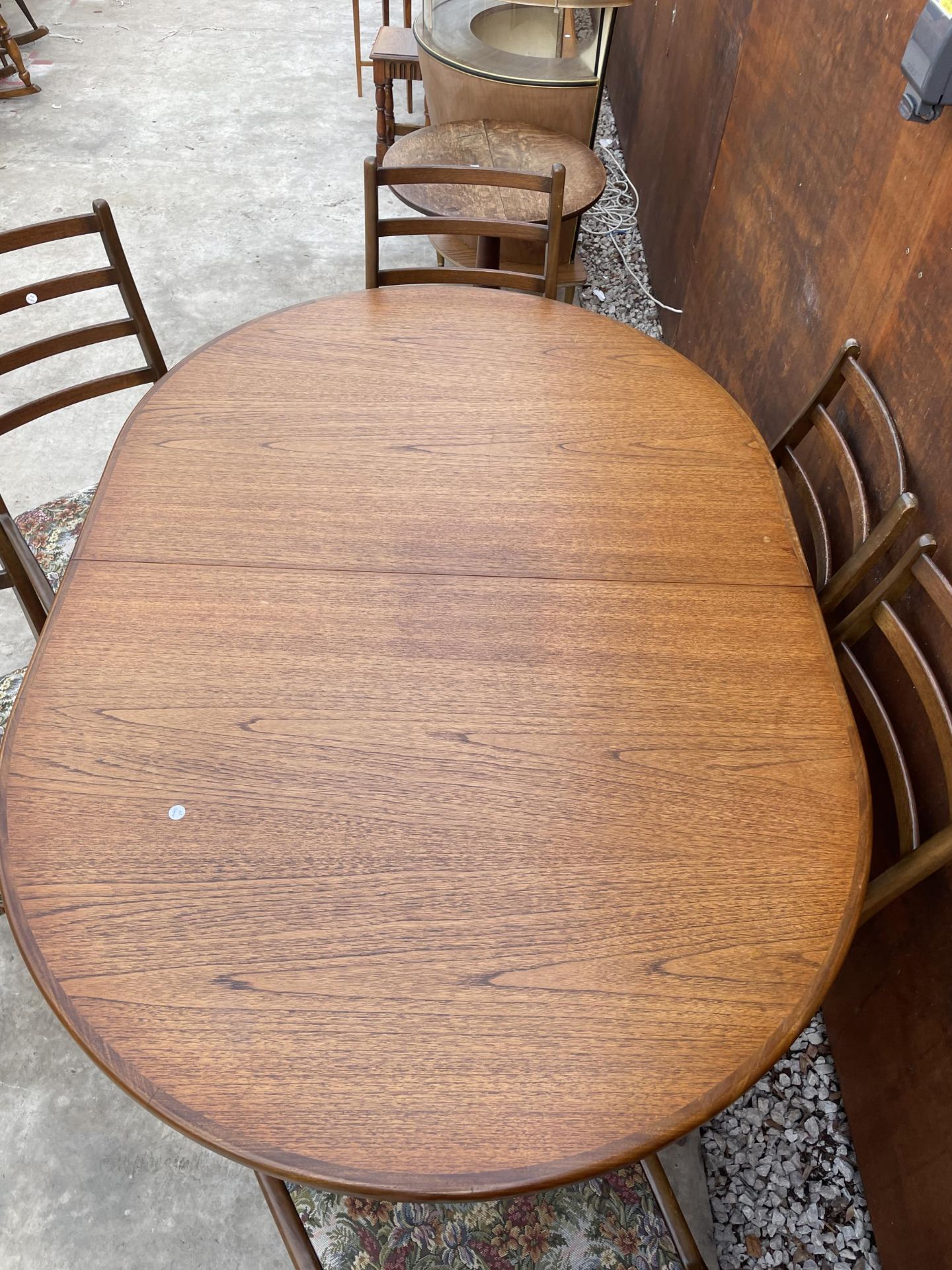 A G-PLAN RETRO TEAK EXTENDING DINING TABLE, 64 X 44" (LEAF 18") AND SIX LADDERBACK DINING CHAIRS - Image 6 of 7