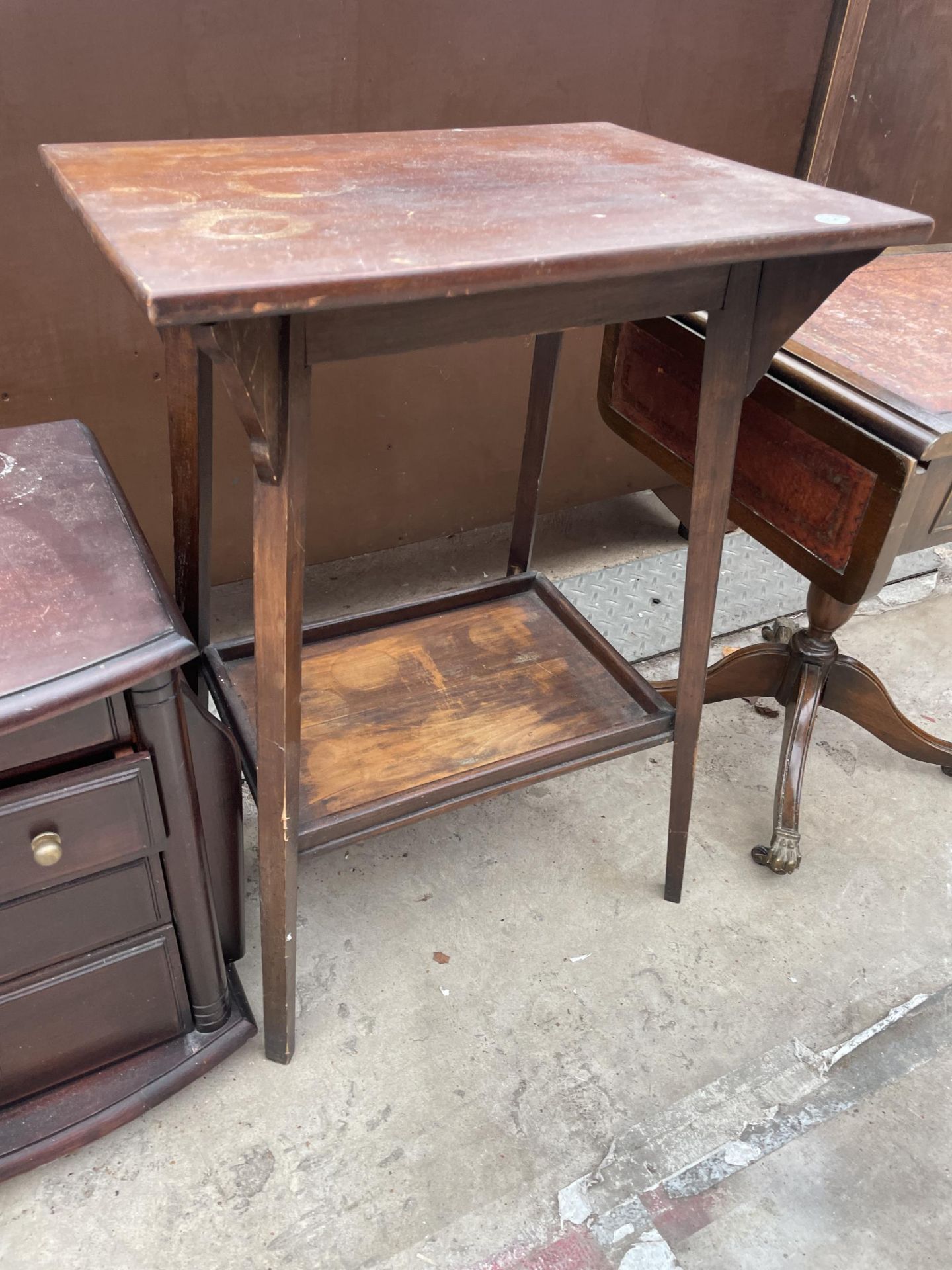 A SMALL STOOL, CENTRE TABLE, MAGAZINE RACK/CHEST AND SMALL SOFA TABLE - Image 3 of 4