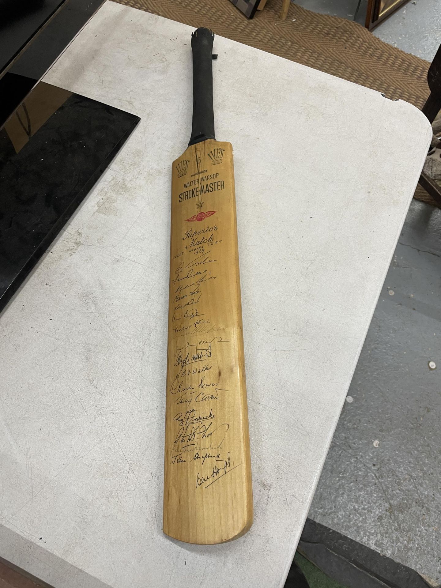 A WALTER WARSOP STROKE MASTER CRICKET BAT SIGNED BY THE WEST INDIES TEAM 1969