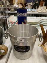 A LANSON CHAMPAGNE ICE BUCKET, HEIGHT 20CM, DIAMETER 20CM AND A CAMPARI TUBE