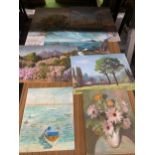 A QUANTITY OF OIL ON BOARD FLORAL AND SCENIC SCENES