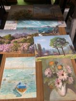 A QUANTITY OF OIL ON BOARD FLORAL AND SCENIC SCENES