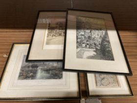 FOUR FRAMED PRINTS TO INCLUDE WINDSOR CASTLE, MAP OF LANCASHIRE ETC