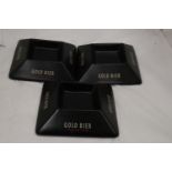 THREE GOLD BIER CERAMIC PYRAMID ASHTRAYS