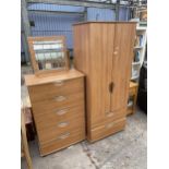 A STRATA CHERRY WOOD TWO DOOR WARDROBE AND MATCHING CHEST OF FIVE DRAWERS WITH DRESSING MIRROR