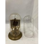 A VINTAGE SQUARE FACED ANNIVERSARY CLOCK WITH GLASS DOME AND A FURTHER DOME